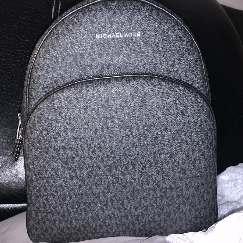 Michael Kors Black Structured Backpack with Monogram Print